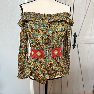 NEW! J. Crew Green and Yellow Off-Shoulder Blouse